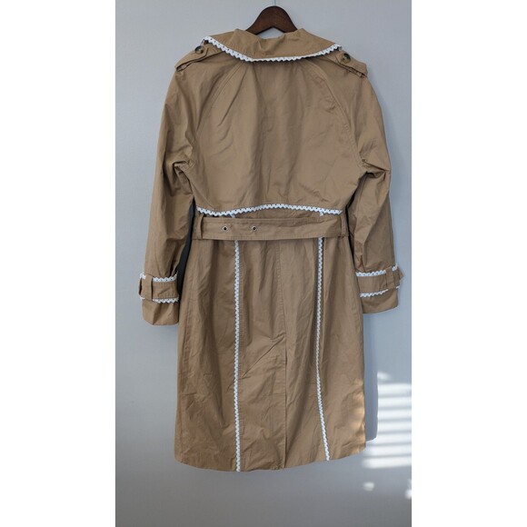7 for All Mankind Trench Coat M Crochet Trim Boho Cottage Double Breasted NWOT - Picture 6 of 13